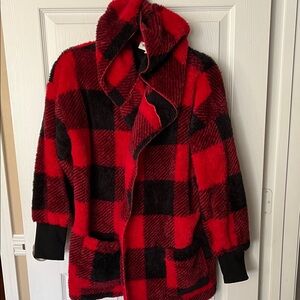 Red and Black Plaid Coat